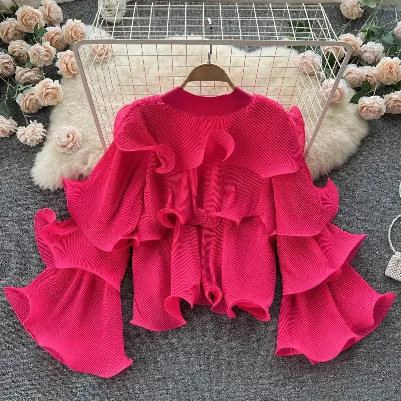 Весенняя модная шифоновая рубашка с v-образным вырезом топы женские свободные