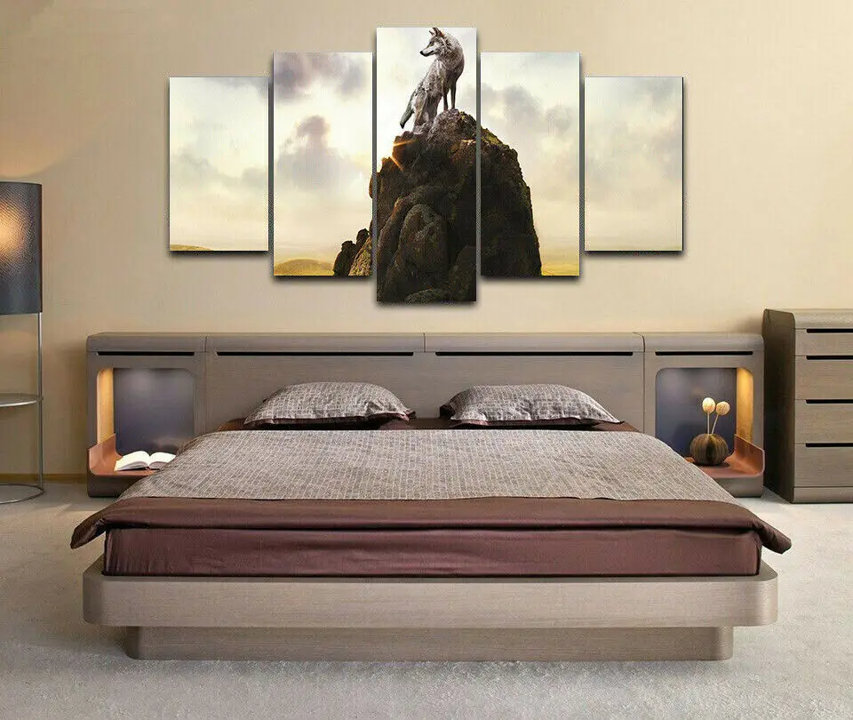 

5 Pieces Lone Wolf Animal Hill Canvas Print Wall Art Poster Pictures Paintings HD Print No Framed Room Decor Home Decor