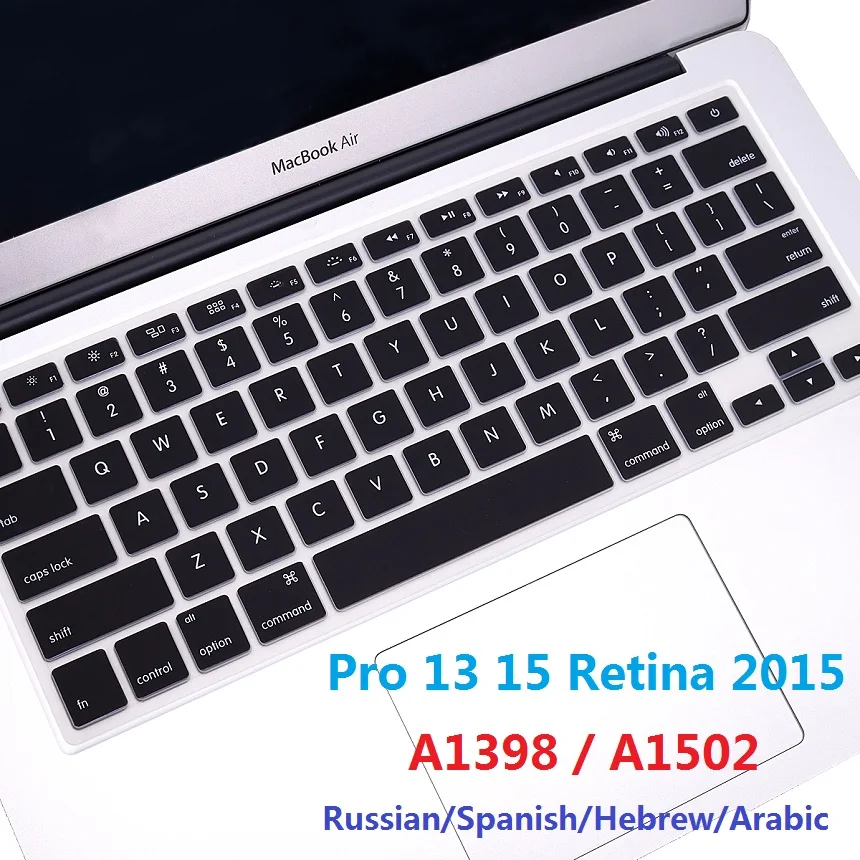 Пленка для клавиатуры из ТПУ для Macbook Pro 13 15 Retina 2015 A1502 A1398, чехол для клавиатуры с европейской, американской, русской, арабской, португальской, ивритом клавиатурой