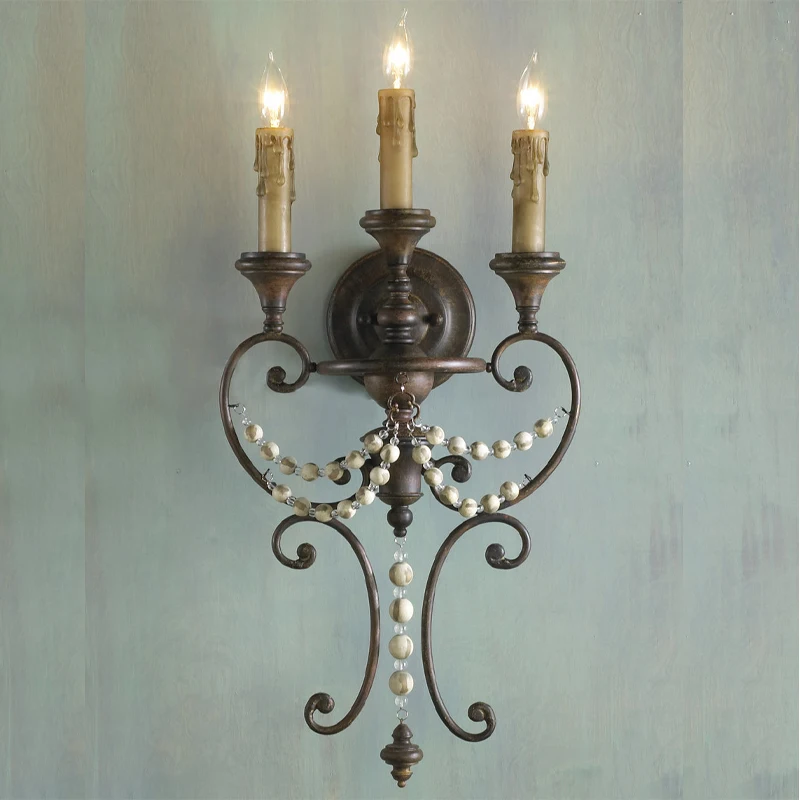 

Antique Three-Head Wall Lamp Villa B & B Background Wall Lamp Bedroom Bedside Lamp Aisle Staircase Decorative Lamp