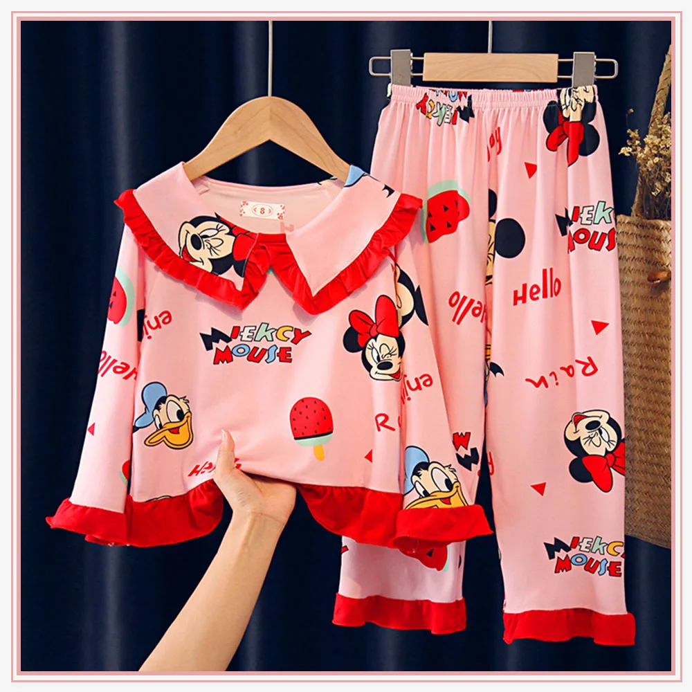 

Disney Mickey Mouse Minnie Children's Pajamas Set Sleepwear Long-Sleeved Princess Wind Girl Suit Lotso Girl's Nightclothes Suit