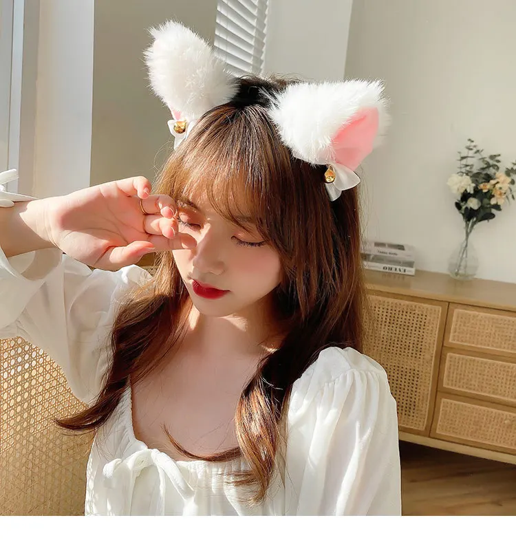 

Повязка на голову с милыми кошачьими ушками, женский головной убор с колокольчиком, головной убор с лисьими ушками, аксессуар для волос горн...