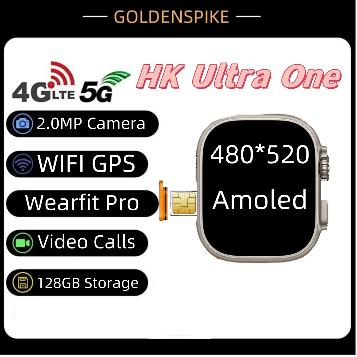 Смарт-часы S9 HK Ultra One 4G с камерой AMOLED 8 ГБ + 128 Android поддержка SIM-карты Wi-Fi GPS