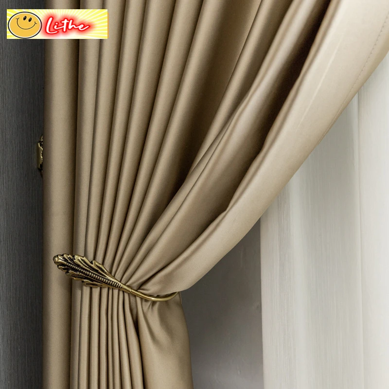 

Modern Gold Shiny Fabric Curtains for Living Room Bedroom Luxury Solid Thick Window French Window Wall Interior Drapes Thermal