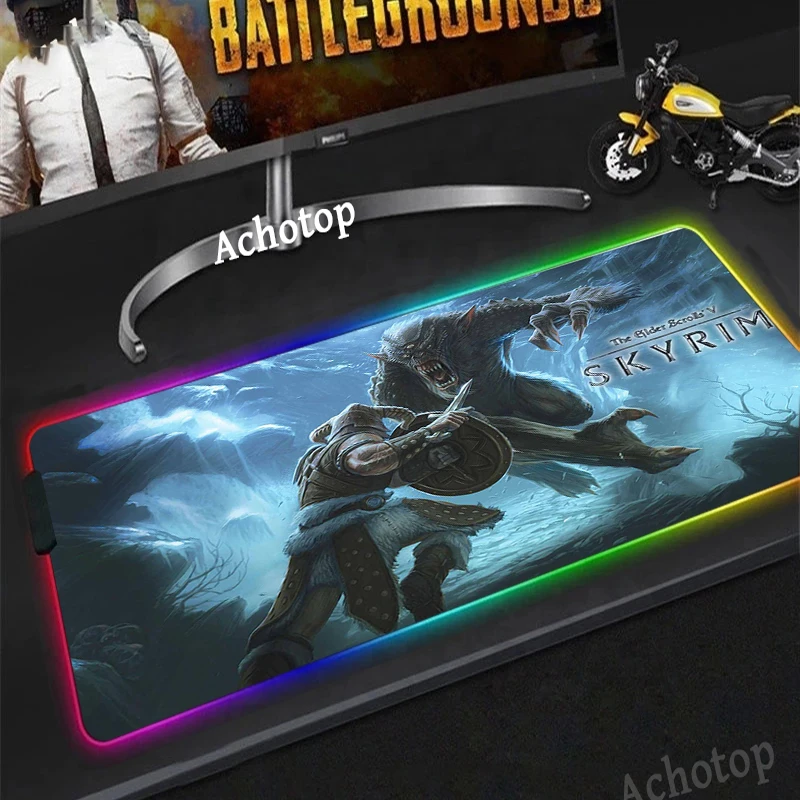 

Skyrim Large Size Mouse Pad RGB LED Glow Personality Picture Custom PC Table Mat Diy Anime Carpet Mat Game Player Dedicated