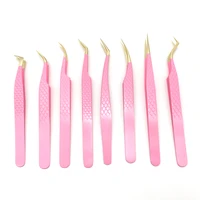 pretty pink stainless steel tweezer straight curved pick up tools anti static tweezers for eyelash extensions