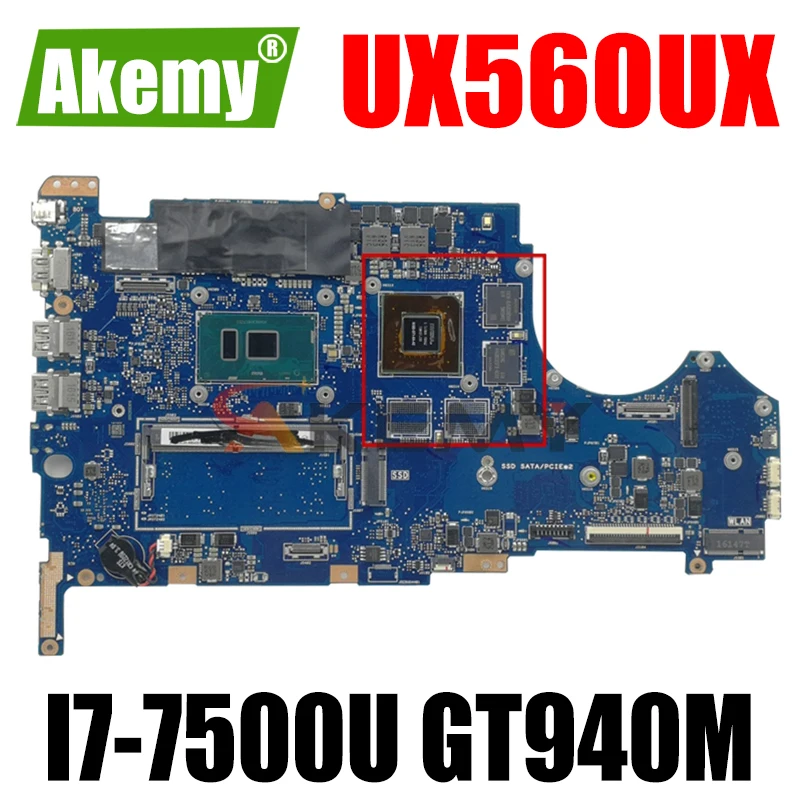 

Материнская плата Akemy UX560UX для ноутбука ASUS ZenBook Flip UX560UQK UX560UQ Q524UQ оригинальная материнская плата 8GB-RAM I7-7500U GT940M