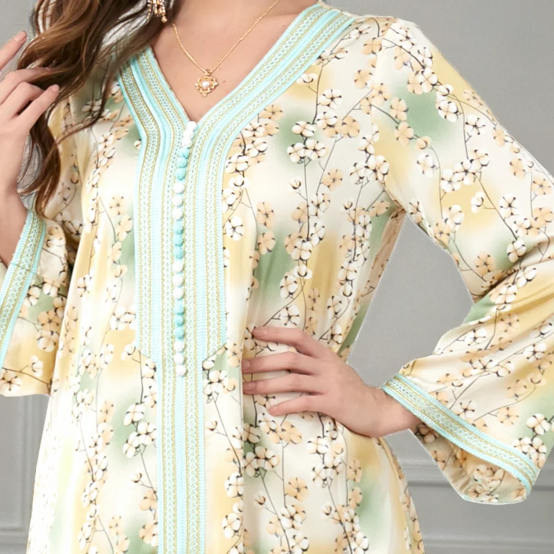 Autumn Morocco Dress Muslim Women Abaya India Floral Print Abayas Dubai Turkey Party Dresses Kaftan Robe Longue Vestidos Largos