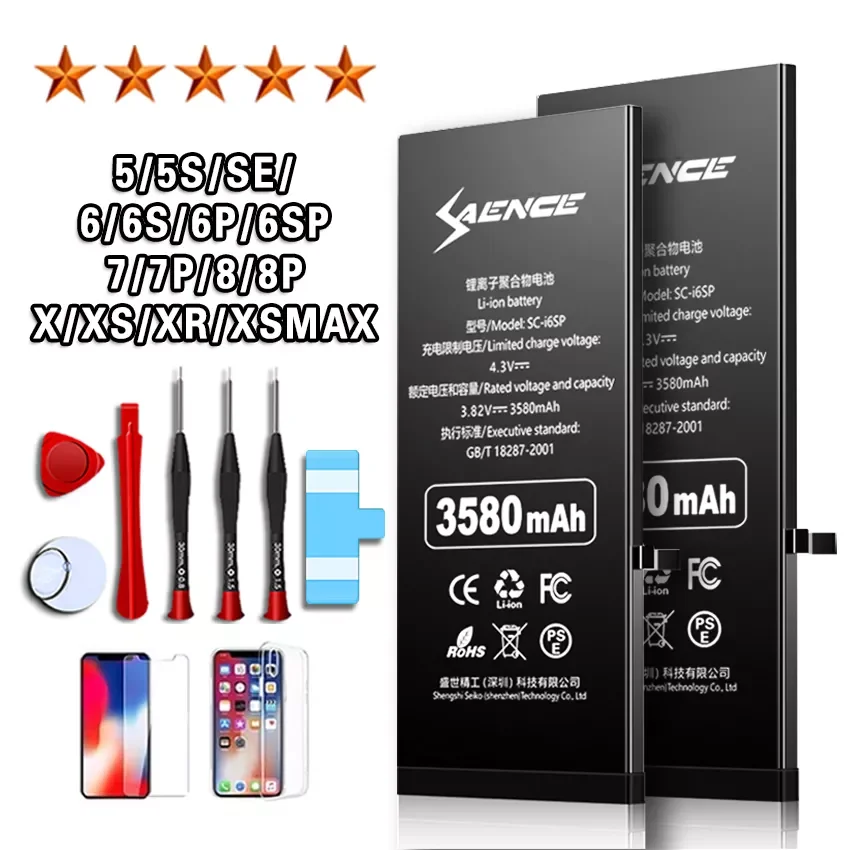 

NEW2023 100% New Battery For iPhone 6S 6 7 8 Plus X XR XS MAX Replacement Bateria For iPhone SE 2016 SE2 2020 5S 5C 5 11 Pro MAX