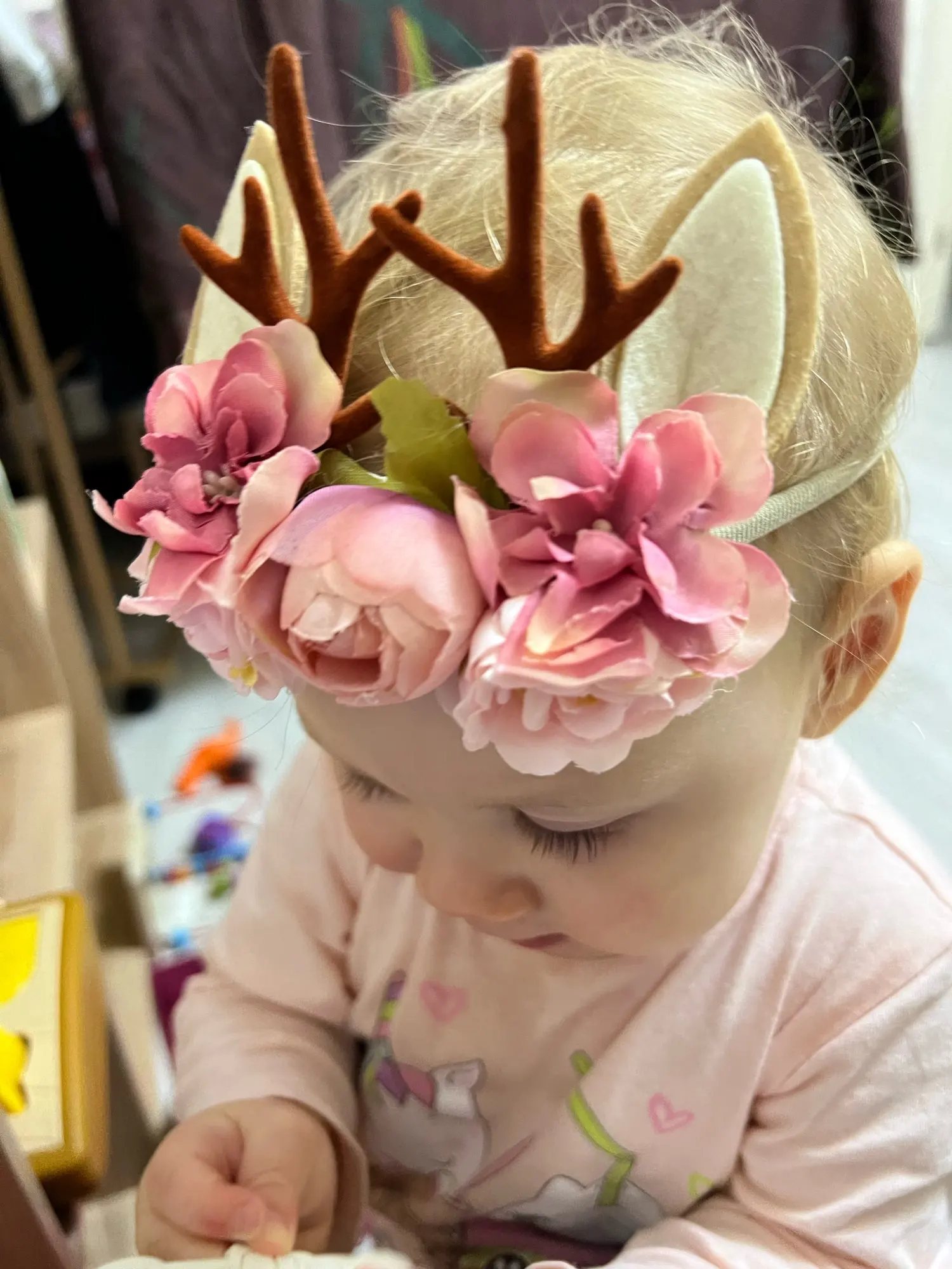 Christmas Antler Baby Girl Headbands Accessories Xmas Party Deer Ear Flower Crown Hair Band Newborn Photography Props Headwraps images - 6