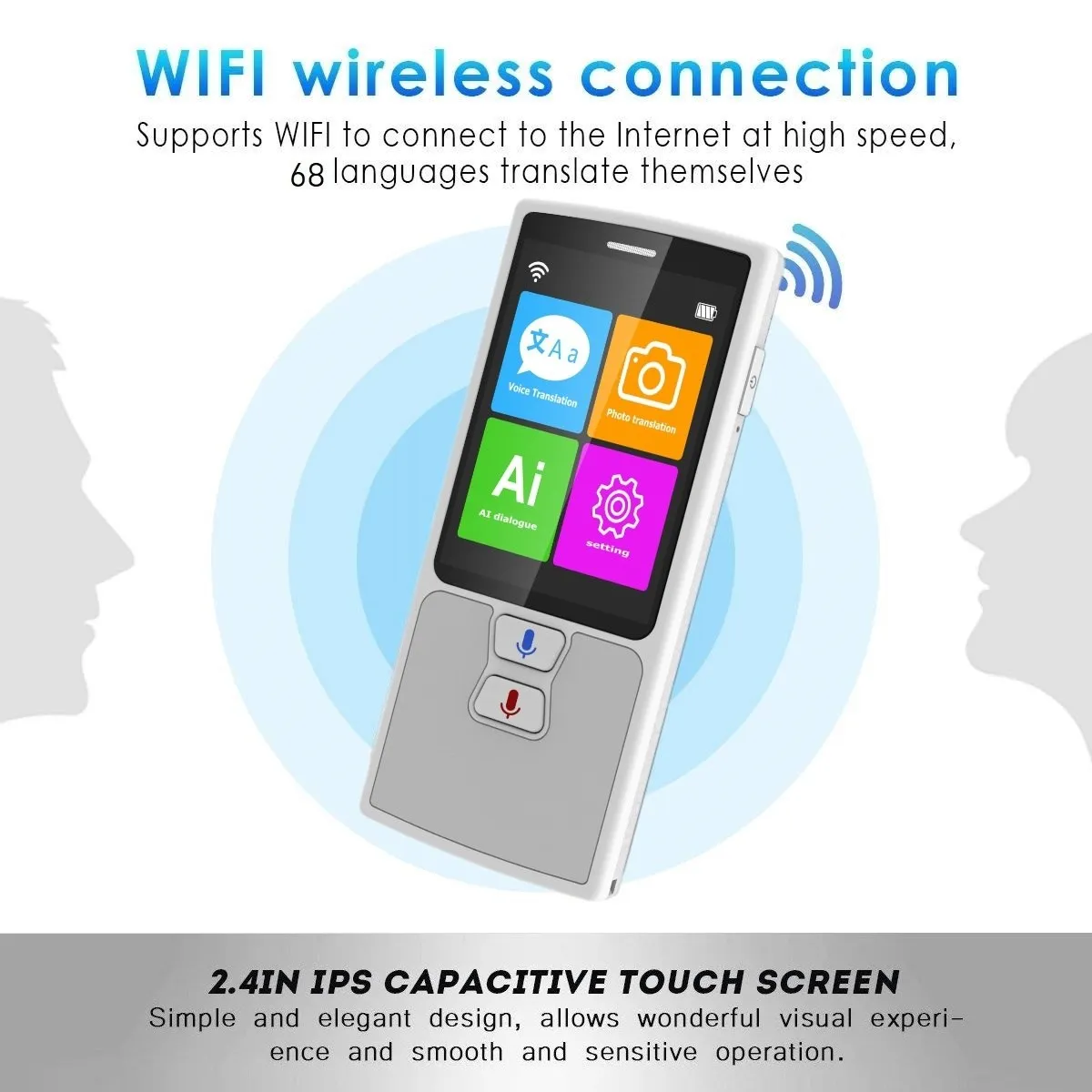 WiFi Translator 2.4 cala TFT 512M 4G dokładne podróże spotkanie biznesowe tłumacz tłumaczenie urządzenia biały  enlarge