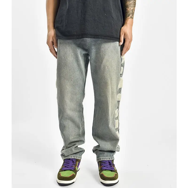 Men's Jeans Skull Side Embroidery Jeans Hip Hop Men Pants Y2k Pants Jeans Fashion Streetwear Brand Jeans Jeans Aestethic Casual