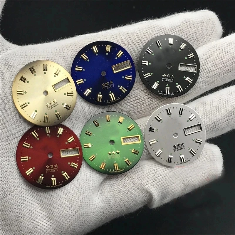 

28.5mm Vintage Watch Dial DIY Parts 3 Stars Dual Calendar Literal Men's Watch Accessories for 46941/46943 Movement
