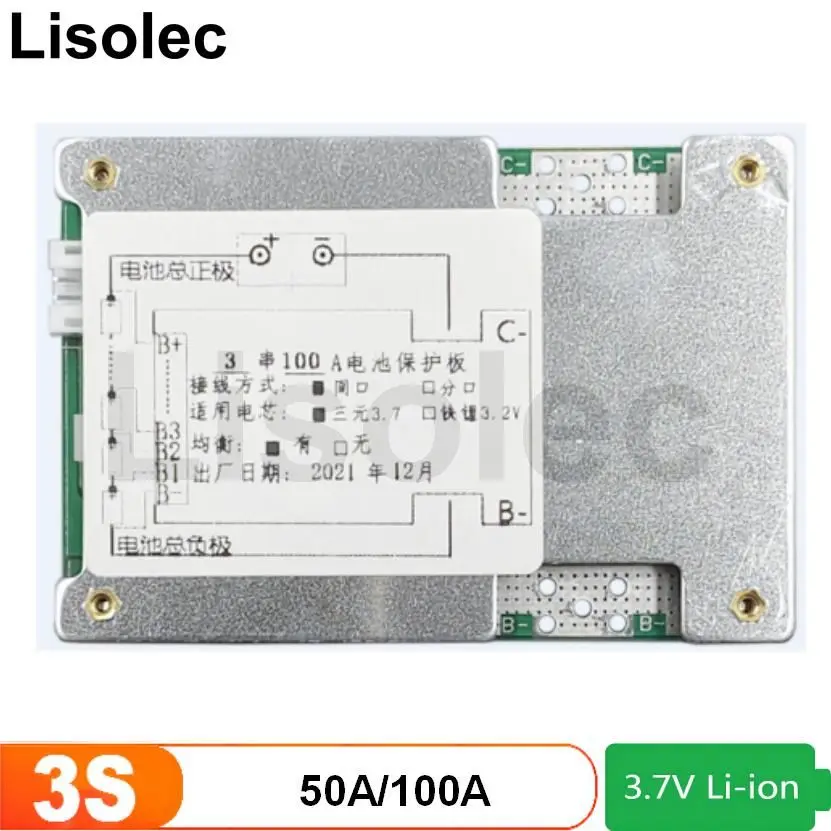 

With Balancing 3S 12V Protection Board 50A 100A BMS 11.1V 12.6V 18650 Lipo Lithium Battery Pack Charge Board Charging Module PCM