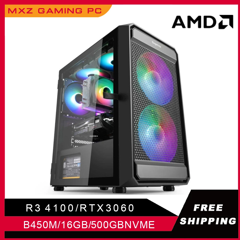 MXZ Gaming PC R3 4100 GTX1660S /RTX3060 16GB 500GBNVME Windows 10 Pro Key Assembly Machine Cheap Gaming High Performance Desktop