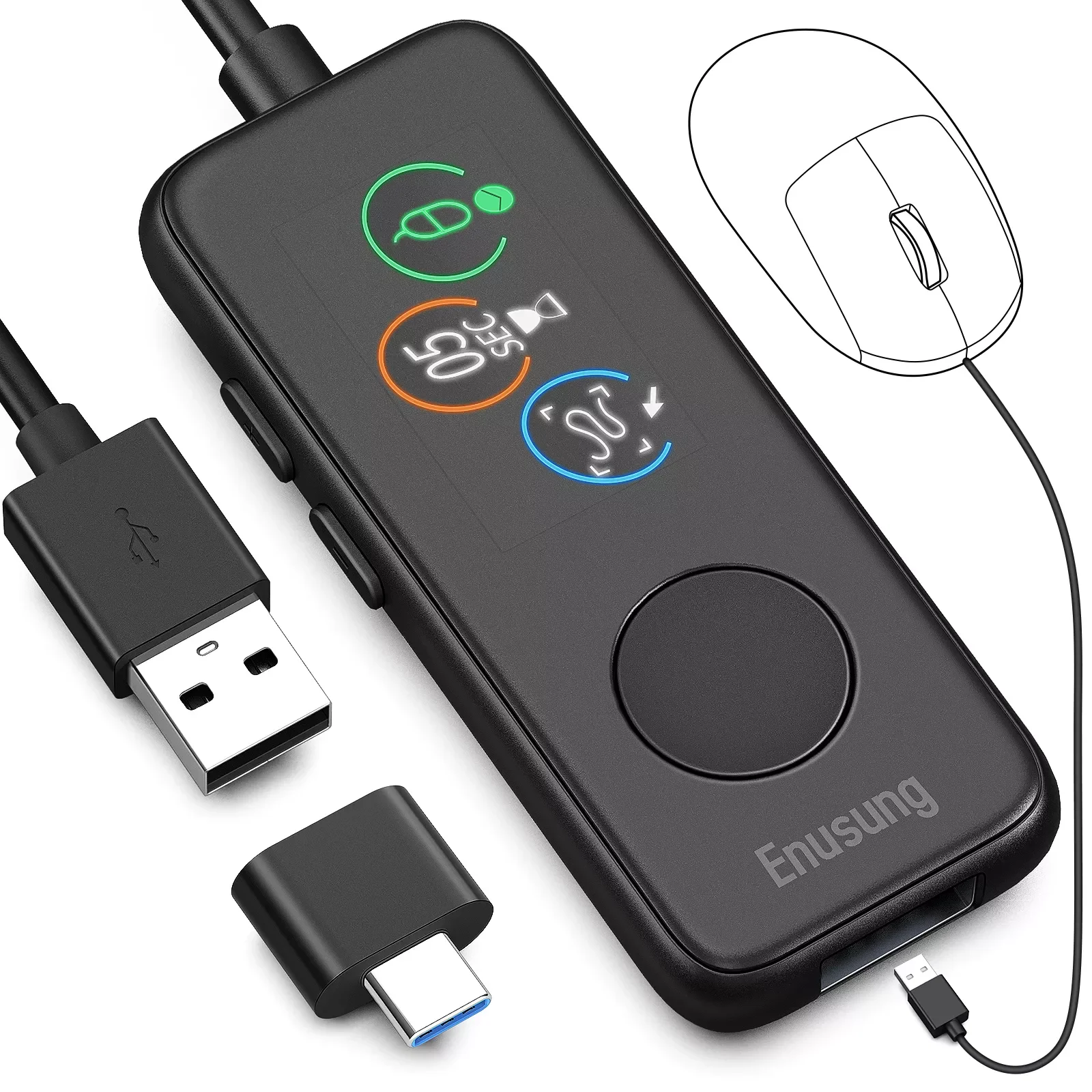 

Fully Automatic Mouse Jiggler 100% Absolutely Undetectable USB Mouse Mover with HD Screen, Countdown Adjustable and 3 Trails