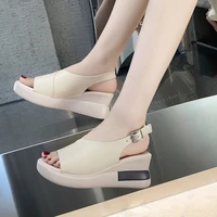 2022 new summer womens wedges soft soles high heeled sandals womens thick medium heels fish mouth platform shoes
