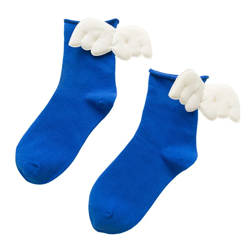 

3D Angel Wing Socks for Girls Women Sweet Kawaii Student Soft Cotton Princess Socks Solid Candy Color Middle Tube Curling