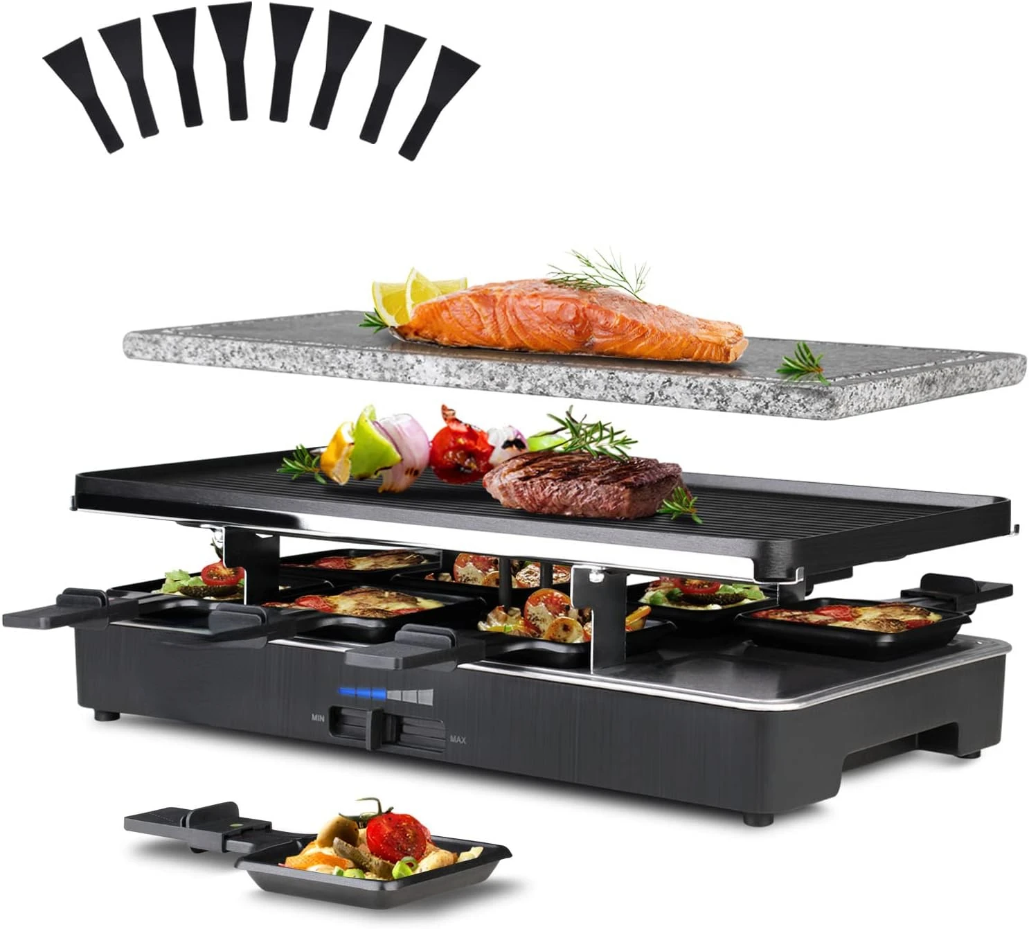 

Настольный гриль Raclette, гриль raclette 1200W, Корейская решетка для барбекю Indoor 2 in 1, с камнем и антипригарным реверсивным покрытием