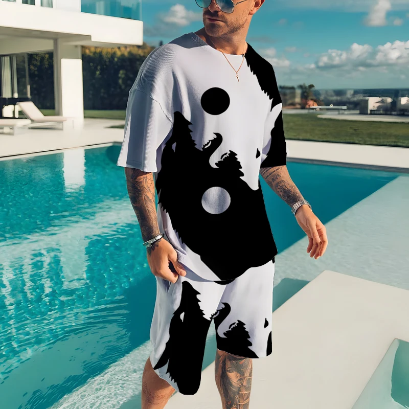 Men's T-shirt Set 3D Animal Print Oversized T-shirt Shorts Men's Casual Suit Sportswear T-shirt Top Summer Men's Clothing Set