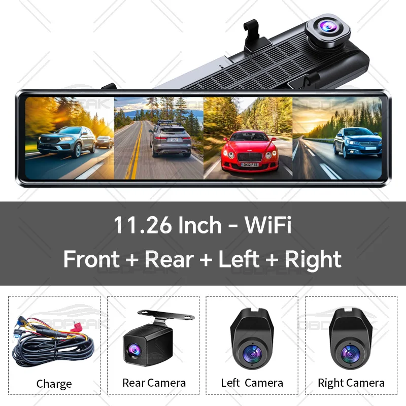 

A8 4-канальный видеорегистратор 11,26 дюйма 4K WIFI Зеркало заднего вида 4 камеры Видеорегистратор Автомобильный видеорегистратор с двумя объективами ADAS BSD Ночное видение 24H Парковка