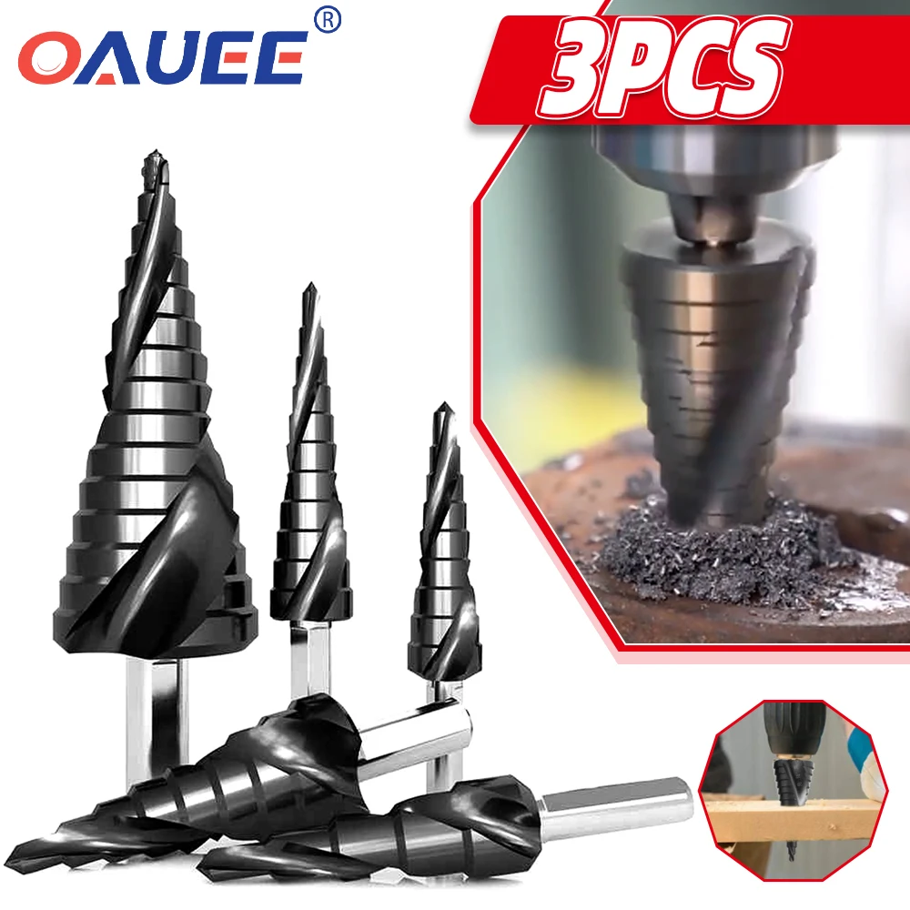 

3pcs HSS Drill Bit Titanium Coated Step Drill Wood Set Power Tool for Metal High Speed Steel Hole Cutter Step Cone Center Drills