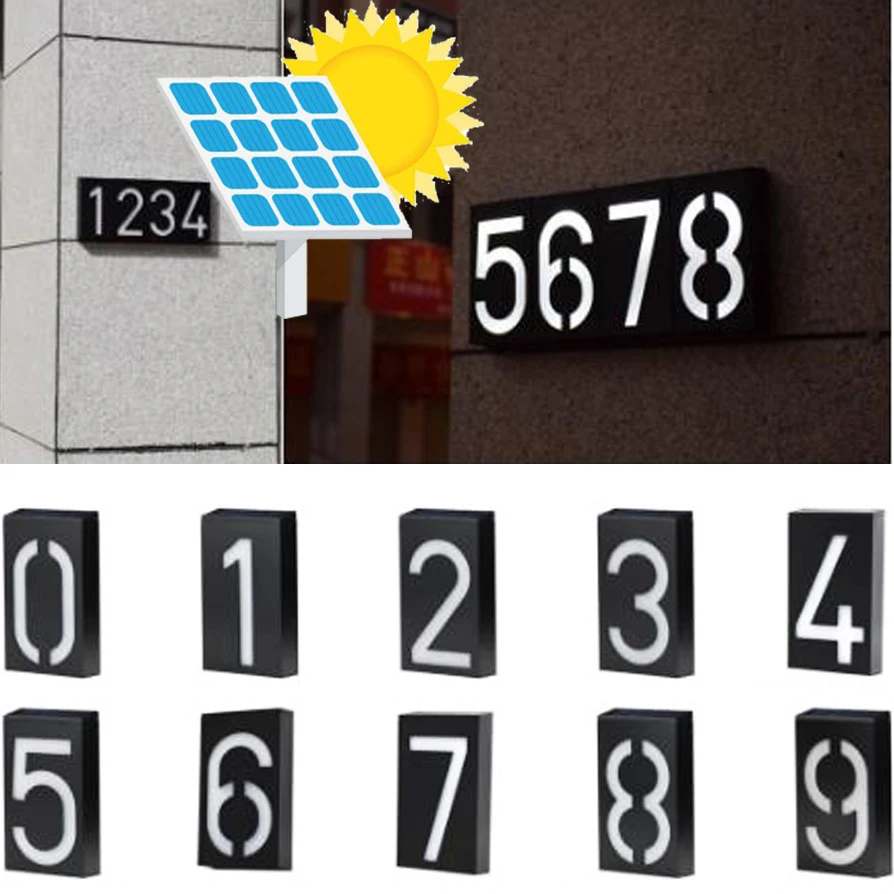 Lámpara Solar para puerta, luz de número de casa iluminada, número de dirección, placa Exterior, lámpara Led recargable