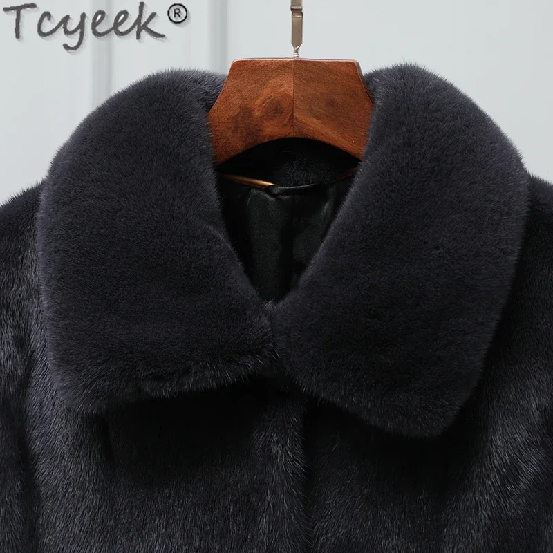 Tcyeek пальто из натурального норкового меха теплая зимняя куртка цельной норки