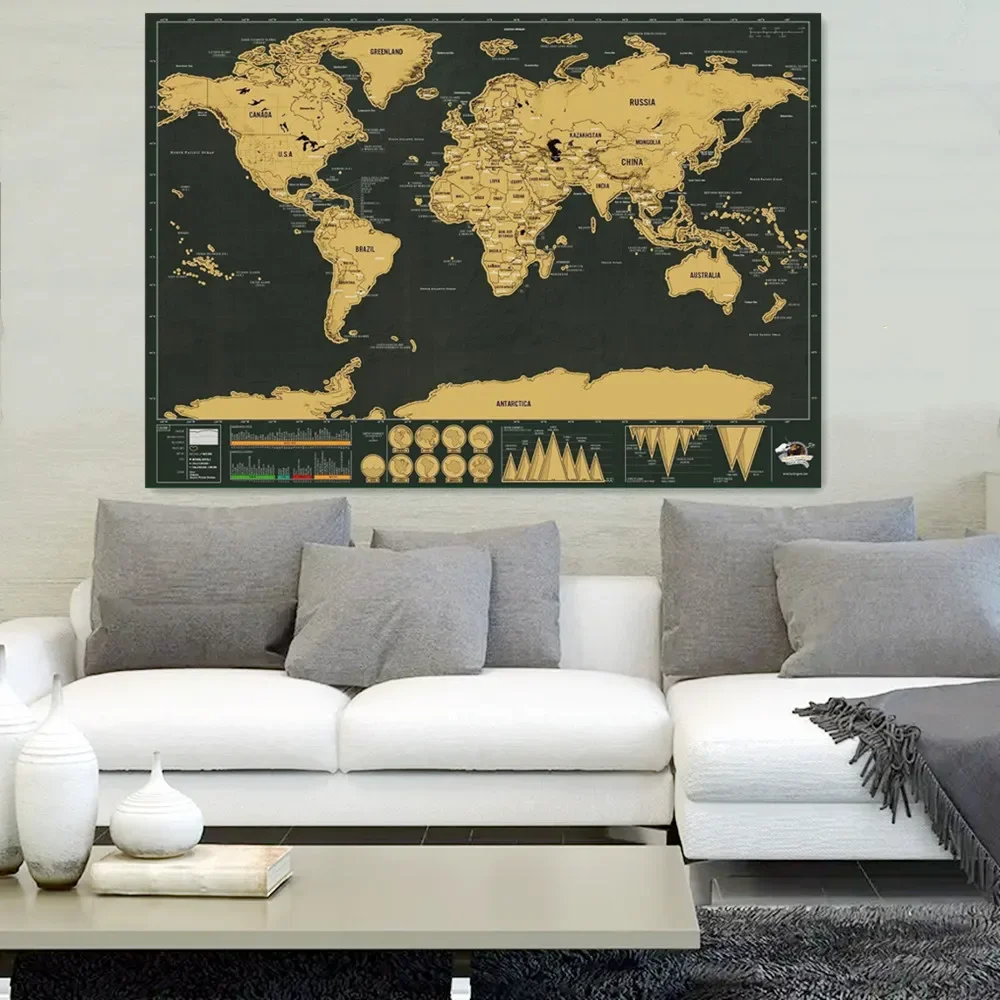 

The Great Gold Foil Black Scratch Map with all Flags Wall Poster Deluxe Scratch off travel maps as Gift designed for travelers