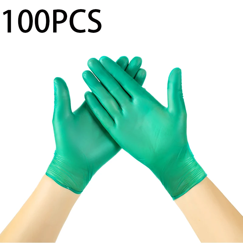 100PCS Disposable Green Nitrile Gloves Barber/Baking /Tattoo Vinyl Powder Free Gardening Work Household Gloves For Kitchen Use