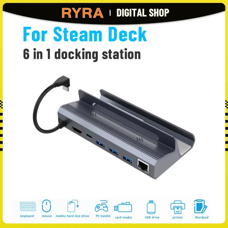 

RYRA Steam Deck Dock 6 In 1 Steam Deck Docking Station Stand USB 3.0 HDMI 4K@60Hz Gigabit Ethernet 1000Mbps PD 100W Hub Console