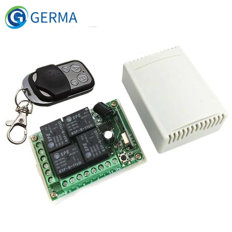 GERMA 433Mhz Wireless Switch DC12V 4CH Relay Receiver Module + 4botton  RF Remote Control 433Mhz Transmitter for Garage Car Gate