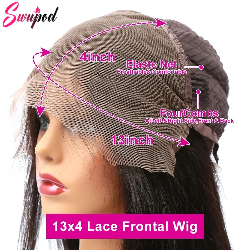 Фото 360 Полный кружевной парик 250% 13x6 HD Lace Frontal Wig 13x4 Frant Silky Body Wave Curly Remy Human Hair Темно-черный Бесклеевой Предварительно выщипанный №3