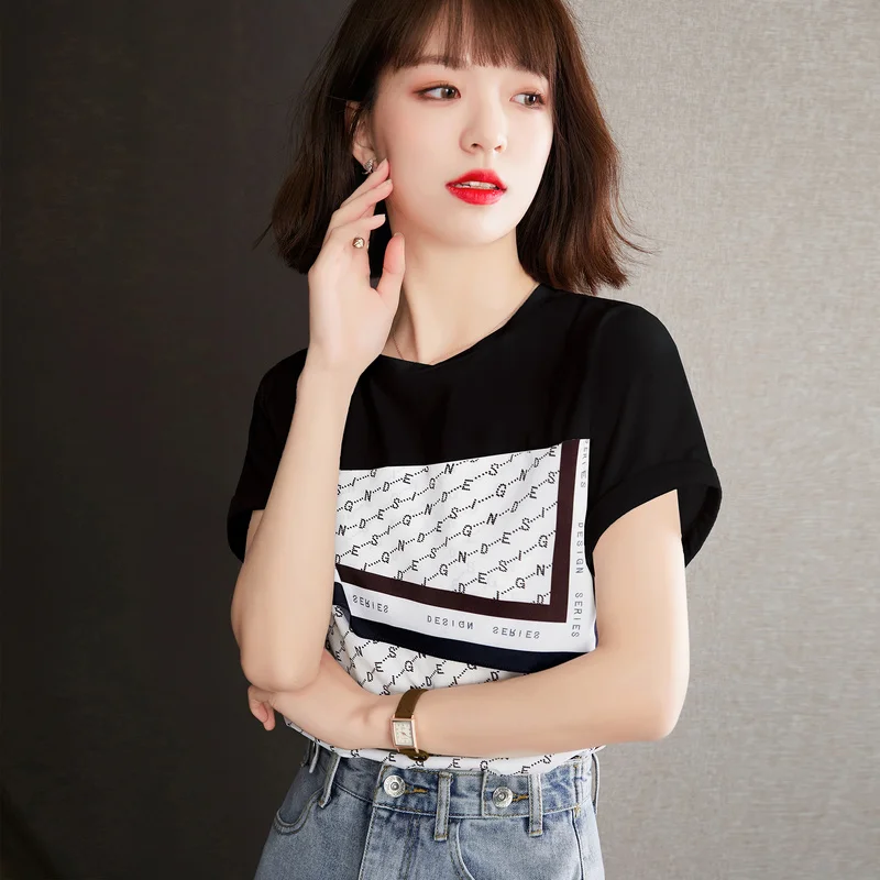 

Женская хлопковая футболка с коротким рукавом и круглым вырезом, свободного покроя