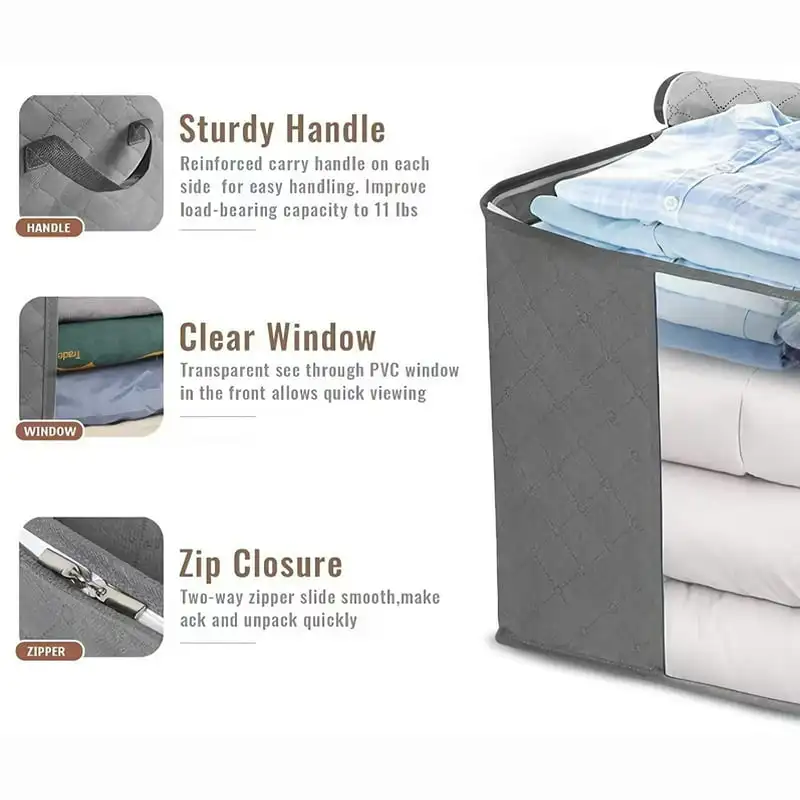“4 Pack Luxurious, Large Capacity Storage Bags – Perfect Organizers for Comforters, Bedding, Blankets and Clothing.”