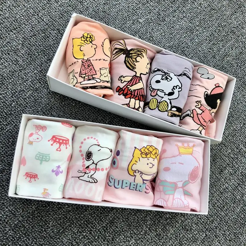 4-Piece Set Original Snoopy Girls Cotton Soft Panties Spring Summer Boxer Shorts Underwear Cartoon Kawaii Anime Toy Girl Gift