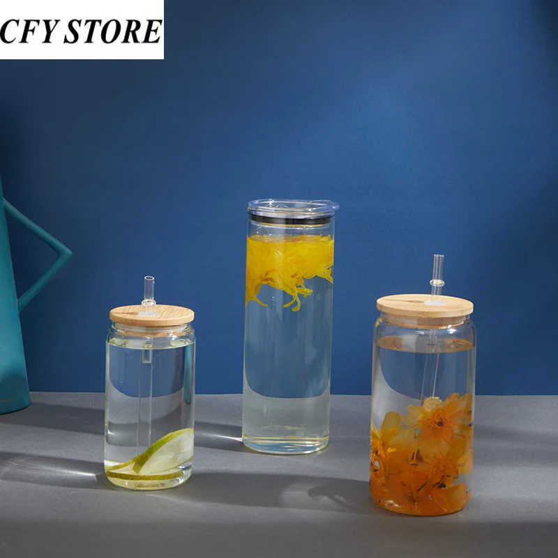 

Стеклянная бутылка для воды 12/16/25 унций с портативной соломинкой, семейная чашка для завтрака, молока, сока, кофе, Простая Офисная бутылка дл...