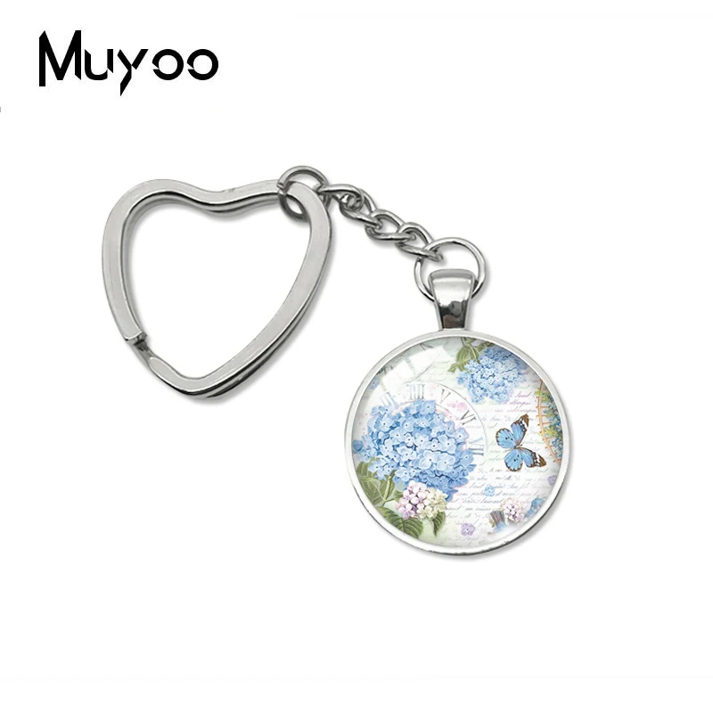 Новинка 2023 брелок для ключей в форме сердца с синей гортензией декоративные