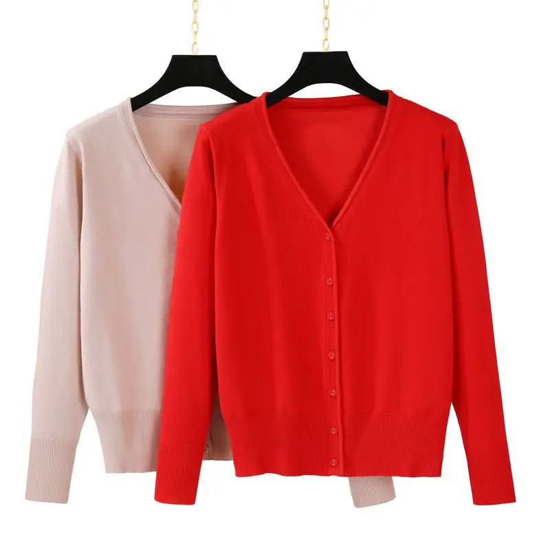 

Short coat women's knitting cardigan large red sweater sweater top P3 867