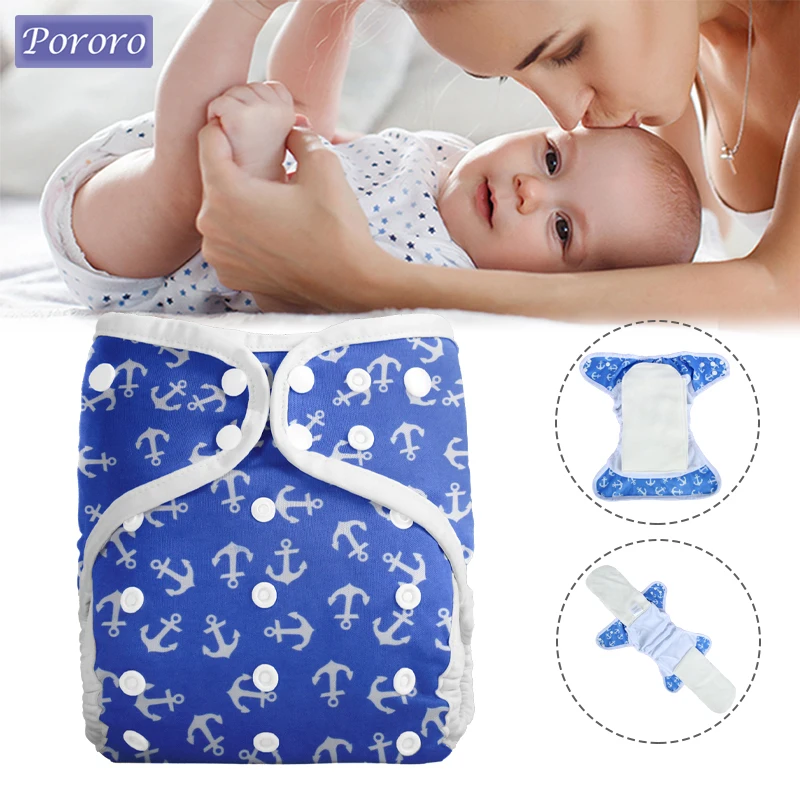 

All In One Cloth Diaper Infant Newborn One Size Reusable Diaper Nappy Babies Eco-friendly Diapers with 2 Inserts Fit 3-15kg Baby