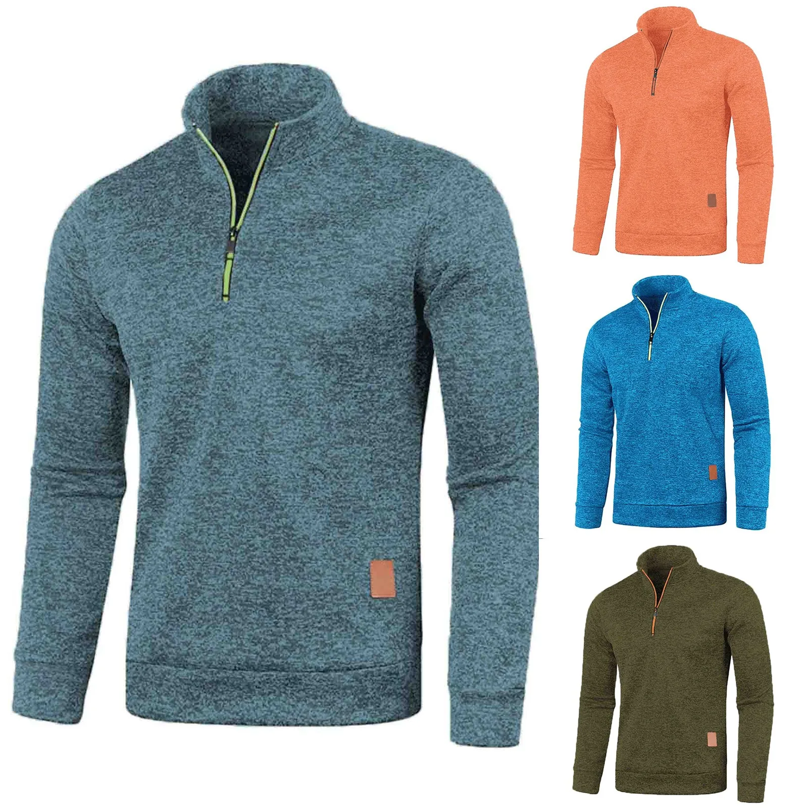 Осенние мужские толстовки на молнии с высоким воротником и длинными рукавами