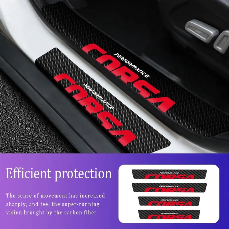 

4 Scuff Plate Carbon Fiber Sill Protector Stickers Anti Scratch Stickers Car Door Threshold For Opel Corsa Performance