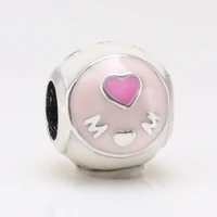 authentic 925 sterling silver bead charms love mom pink glaze beads for original pandora charm bracelets bangles jewelry