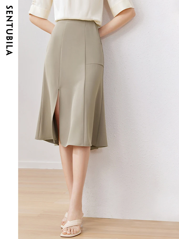 

Sentubila Summer Trumpet Skirts for Women 2023 Casual Elegant Office Lady Solid Split Asymmetrical New Fashion Women Skirts