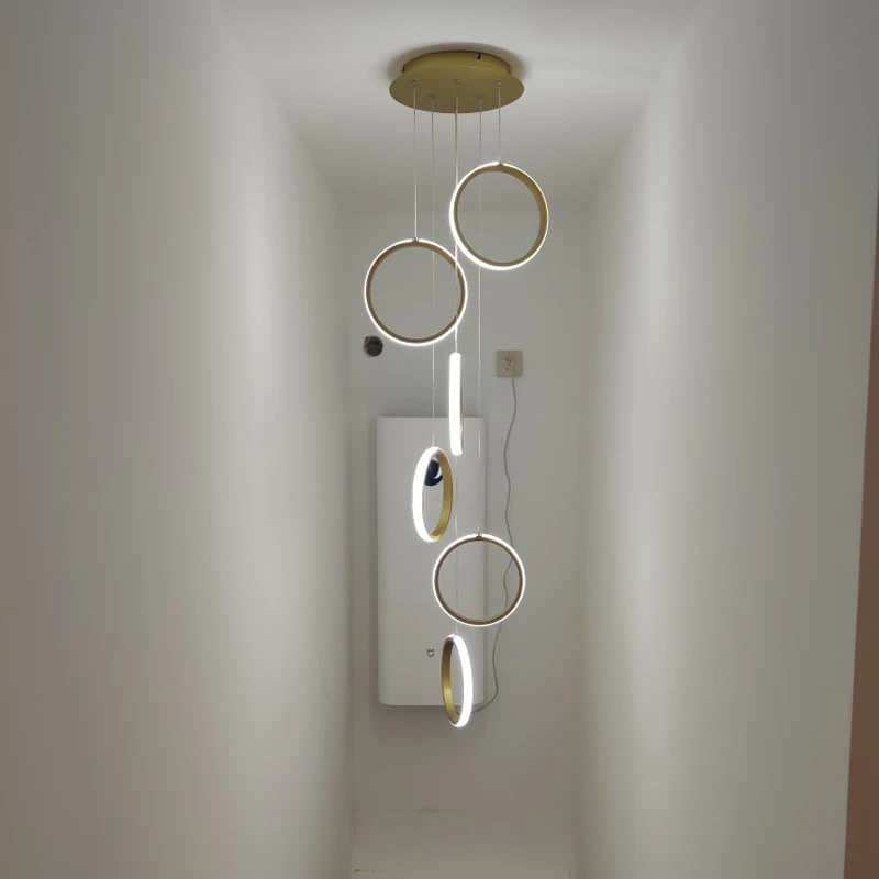 Купить Скандинавская простая подвесная люстра для гостиной, дуплексная вилла, лофт, отель, классические лампы, светодиодное кольцо для спальни, ре...