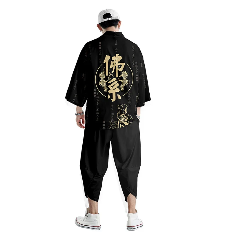 Harajuku Chinese Character Kimono Shirt 3d Print Fashion Cloak Clothes Men Women Seven Point Sleeve Tops Unisex Cardigan Jackets
