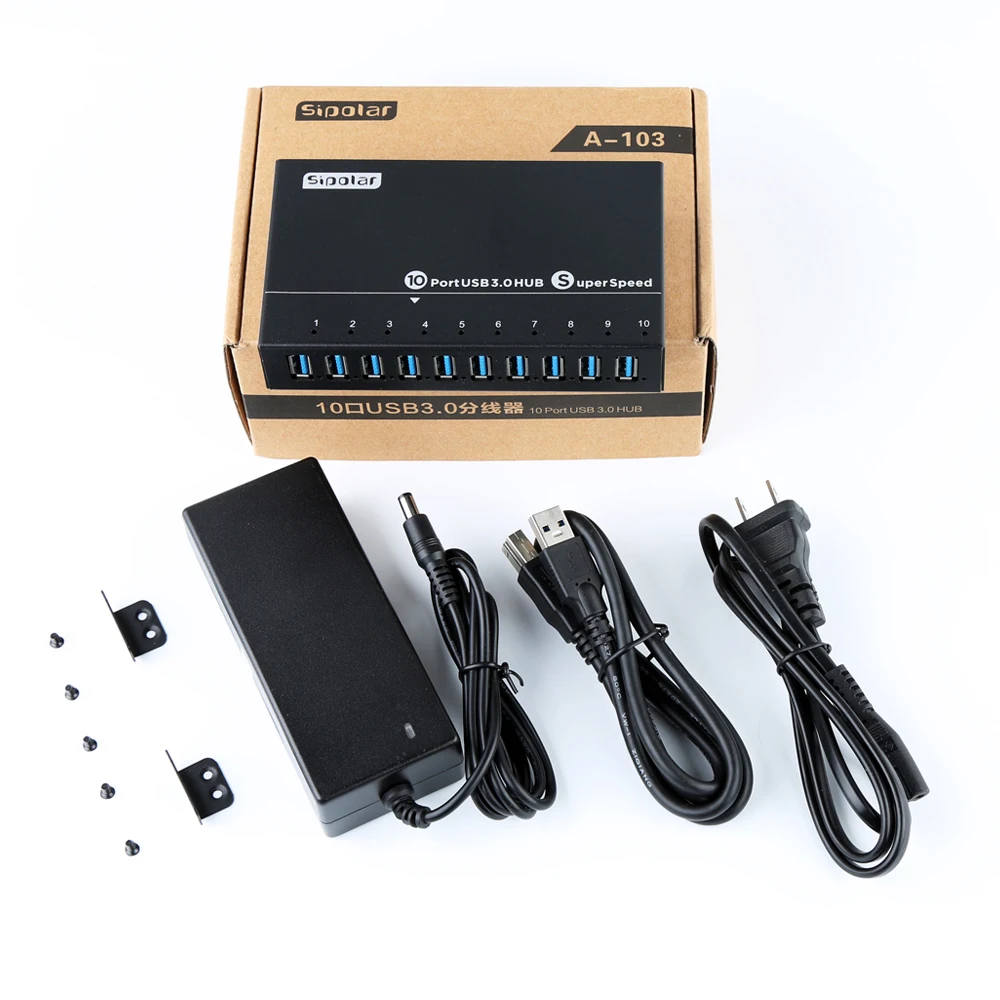 Sipolar A103 10 Port Powered Industrial USB3.0 Hub High Speed Data Transfer Multi Fast Charger Splitter With 12V5A Power Adapter images - 6