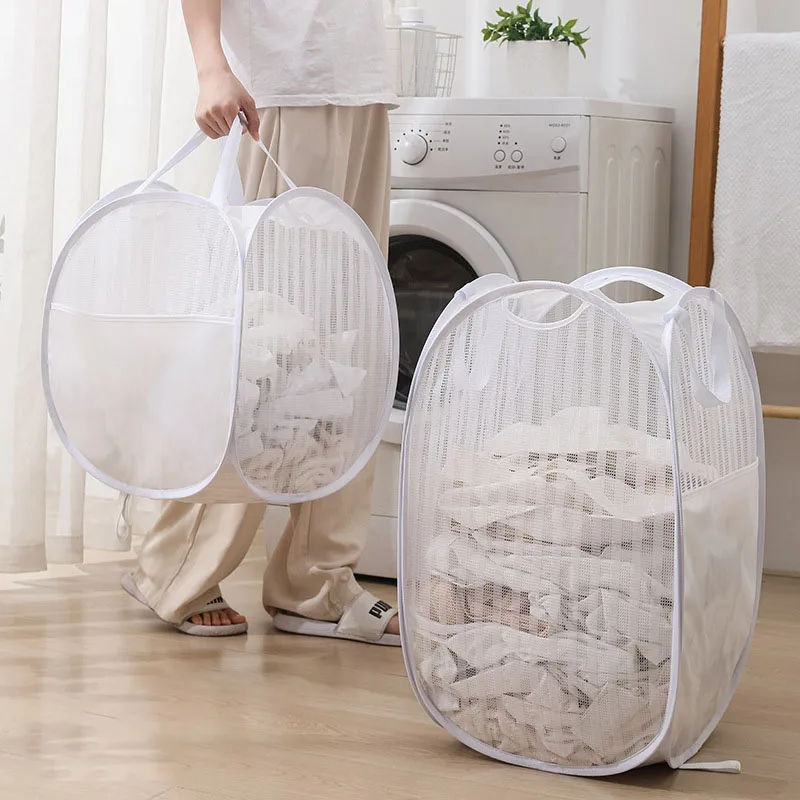 

Upgraded Thickened Folding Laundry Basket Clothes Storage Basket Hollow Mesh Breathable Household Laundry Hamper Sundries Bag
