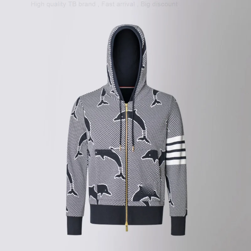 

Sweatshirts Men's TB Thom Casual Collar Drawstring Long Sleeve Hoodies Whale Print Design Cargigan Coats Hooded Swearshirt