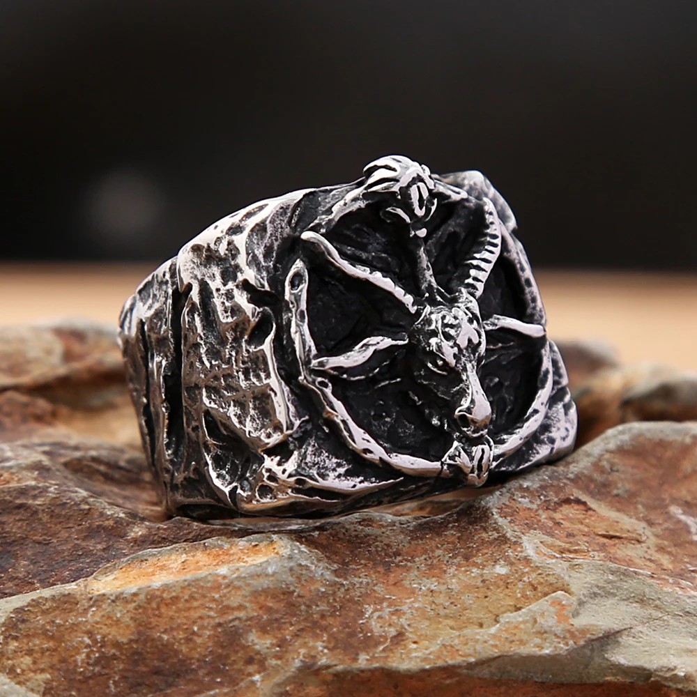 

Vintage Satan Goat Skull Ring 316L Stainless Steel Punk Fashion Satan Pentagram Rings For Men Boys Amulet Jewelry Gift Wholesale